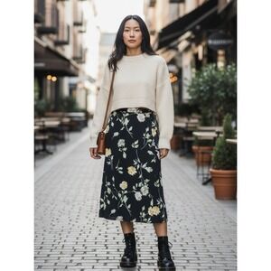 Vtg Cottagecore Savion Romantic Floral Midi Skirt Sz 12 Whimsigoth Cottagecore